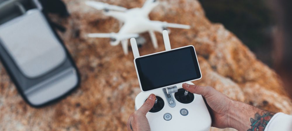 drone pilot photographer prepares launch flight